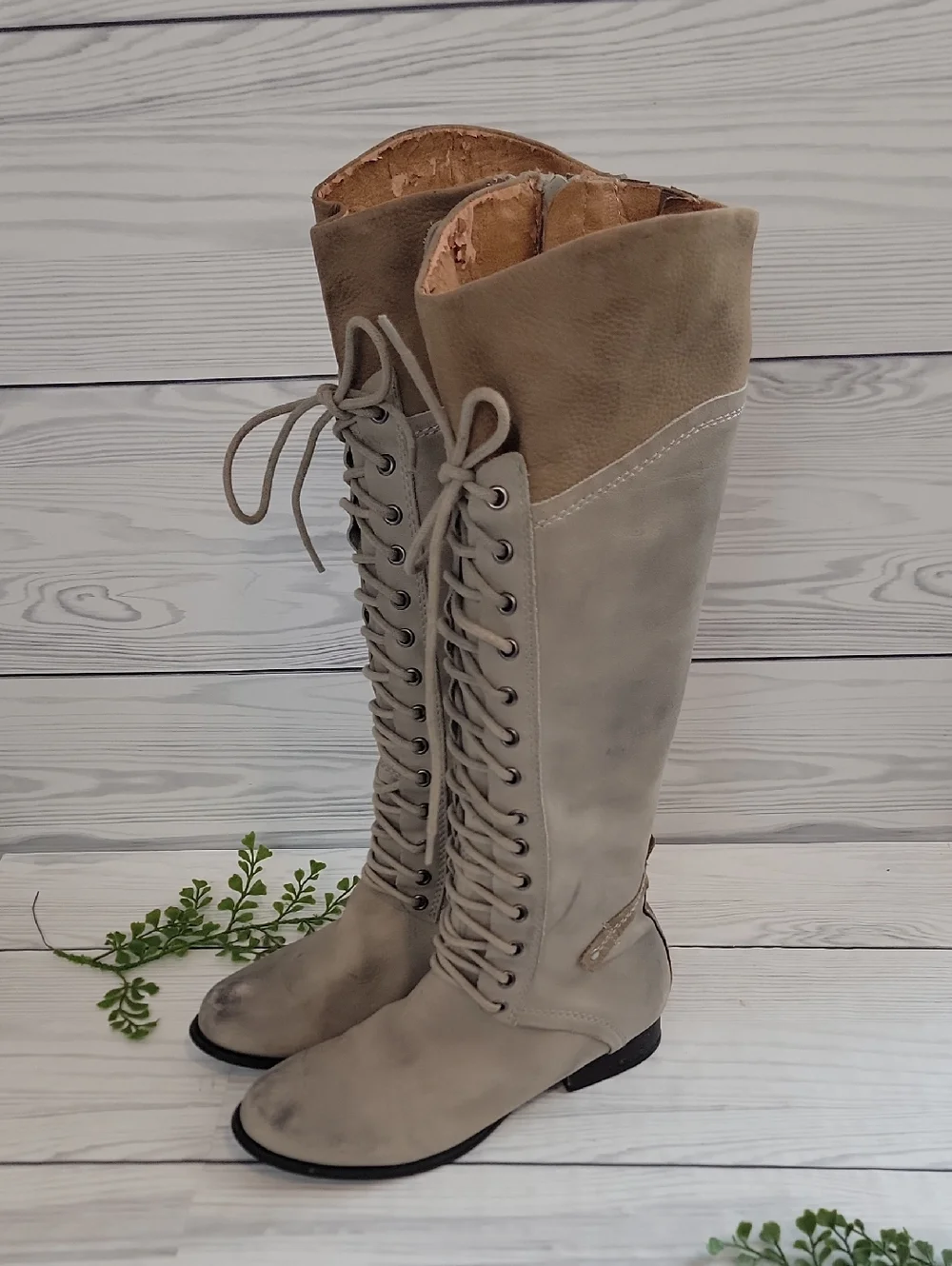 Kelsi Dagger Jutta  Lace-Up Tall Boots - Taupe Suede Womens Size 6